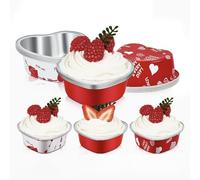 15 Pirottini per Cupcake in Alluminio a Forma di Cuore, Tortiera in Foglio di Alluminio con Coperchi Trasparenti, Pirottini per Dessert per Natale, Matrimonio, San Valentino,