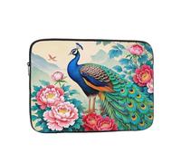 15 Pollice Borsa Del Manicotto Del Computer Portatile Impermeabile Antiurto Borsa Del Computer Classica Cinese Colorato Pavone e Peonia Fiori Della Pelle Del Computer Borse Leggero Tablet Custodia