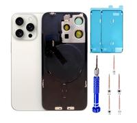 15 Pro - Vetro posteriore di ricambio con piastra e cavo flessibile e tutte le parti per iPhone 15 Pro, cover posteriore in vetro (titanio bianco, 6,1 pollici) + nastro impermeabile + strumenti di