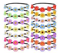 15 Pz Girasole Fiori Corona Fascia Capelli,Coroncina bambina Fiore Nastro, Ghirlanda floreale Foglia,Copricapo Bohémien Multicolore Donne Ragazze Damigella,Matrimoni Festival Vacanza Festa,Foto