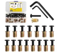 15 Pz Inserti Filettati per Legno M6 x 10mm e 15 Pz Viti a Testa Piatta M6 x 16mm, Viti di Collegamento Dado a Esagono Ferramenta, Boccole Filettate per Legno Mobili, con 2 Chiavi