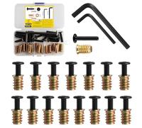 15 Pz Inserti Filettati per Legno M6 x 20mm e 15 Pz Viti a Testa Piatta M6 x 25mm, Boccole Filettate per Legno, Viti di Collegamento Dado a Esagono Ferramenta per Mobili, con 2 Chiavi