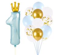 15 Pz Palloncini Compleanno Bambini 1 Anno Alluminio Metallizzati Oro Coriandoli Decorazioni Festa Addobbi Casa Fai da Te