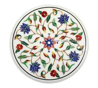 15 " Rotondo Marmo Angolo Tavolino Semi Precious Sassi Lavoro Inserto Arredo