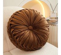 15'' Round Velvet Pleated Throw Pillow for Couch - 1 Pc Pumpkin Boho Cushion, Fluffy Floor/Lumbar Pillow for Sofa, Chair, Bed & Home Decoration (Coffee)