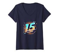 15 & Unstoppable: Regalo di Compleanno per Adolescenti Maglietta con Collo a V, Donna, Navy, S