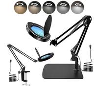 15 X Magnifying Glass Desk Lamp with Clamp and Base, Real Glass Lens, 84 LED, 5 modalità di colore dimmerabili, LED Lamp Magnifier with Dust Cover, Clean Cloth, Regalo ideale per anziani, crafters