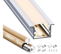 15 x Profili in Alluminio da 2 m (Totale 30 m) per Strisce LED, Canalina LED e Diffusore Striscia LED, con Tappi e Clip di Montaggio, Max Striscia LED 15 mm - Dimensione 27.2 x 15 mm (15*2M=30M)
