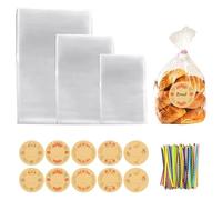 150 Bolsas Celofan Transparente Bolsitas para Chuches Cumpleaños Comunion | Bolsas Celofan con 150 Cintas Etiqueta Seguridad Alimenticia Bolsas de Plástico OPP para Galletas Dulces Snacks -3 Tamaños