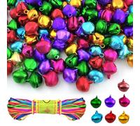 150 campane in metallo, da 14 mm, con occhielli, con corda colorata da 20 m, campane per fai da te, piccole campane natalizie per decorazioni di festival, creazione di gioielli, collari per cani (7