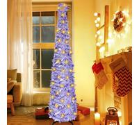 150 cm Albero di Natale artificiale con illuminazione a 50 LED caldi, assemblaggio rapido, pieghevole e rimovibile, albero di Natale in stile laser viola per la decorazione di Natale (D)