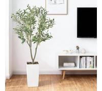 150 cm grande ulivo artificiale realistico, pianta artificiale per interni con olive, bianco vaso, ciottoli, multi ramo e fogliame, senza manutenzione, piante artificiali decorazioni per soggiorno