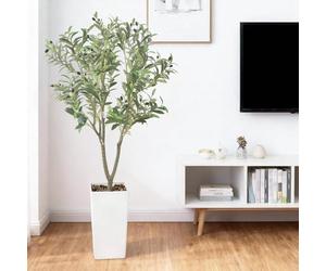 150 cm grande ulivo artificiale realistico, pianta artificiale per interni con olive, bianco vaso, ciottoli, multi ramo e fogliame, senza manutenzione, piante artificiali decorazioni per soggiorno