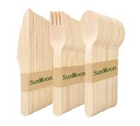 150 confezioni di posate di legno usa e getta, ecologiche 50 cucchiai 50 forchette 50 coltelli, confezione senza plastica, sostituto della plastica e del bambù, usa e getta per feste, viaggi