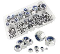 150 Dadi Autobloccanti M12/M10/M8/M6/M5/M4/M3, Dadi Bloccaggio in Acciaio Inox, Dadi esagonali con Parte di Bloccaggio in plastica nylon (Argento)