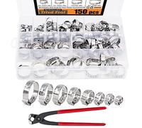 150 fascette stringitubo a orecchio singolo in acciaio inox 304 con pinza per orecchie, 6-23,5 mm, kit assortito di morsetti per tubi a crimpare perfetti per automobili, linea di elettrodomestici e