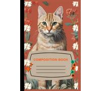 150 Page Notebook 6x9 Inches - Wide Lines for Comfortable Writing - Ideal for Students, Teachers and University Students - Cover of a Tabby Cat with red and white flowers