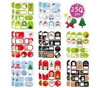 150 PCS Adesivi Natalizi Etichette Autoadesive Babbo Natale Pupazzi di Neve Albero di Natale Cervi Festa di Natale Compleanno Matrimonio Vacanze Etichette Decorative Regali