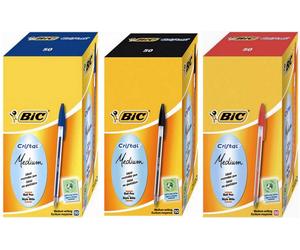 150 PENNE BIC A SFERA CRISTAL Medie 1 mm 50 NERE 50 BLU 50 ROSSE 3 Confezioni