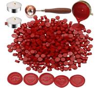 150 perline di cera nera con 2 candele di tè e 1 cucchiaio di cera per artigianato lettera vino biglietti di auguri (150, rosso)