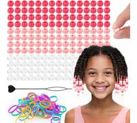 150 perline piccole in silicone per capelli, 8 x 10 mm, rosa tenue, colori misti, perline per trecce, con 50 elastici in gomma e 1 perlina per intrecciare, braccialetti fai da te collane artigianali