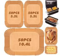 150 Pezzi Carta Forno per Friggitrice ad Aria, Carta Friggitrice ad Aria Compatibile con Cecotec Cecofry DuoSize 9000 / Ninja AF500EU e Altri Doppio Zona Airfryer, 50 pcs (10.4 L) e 100 pcs (5.2 L)