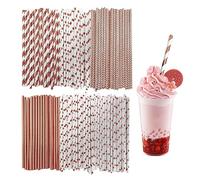 150 Pezzi Di Cannucce Di Carta Oro Rosa, Biodegradabili, Multi-modello, 6 Stili - A Righe