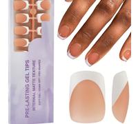 150 pezzi di punte per unghie finte quadrate corte di stile francese, marroni e bianche, punte per unghie in gel stile francese 3 in 1 quadrate, disponibili in 15 misure, adatte per donne e saloni di 