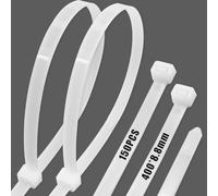 150 Pezzi Fascette di Cablaggio Professionali Plastica Lunghe Kit,400 x 8,8 mm Fascette Plastica Elettricista, Avec une Résistance à la Traction de 50 kg, Résistant aux UV