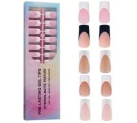 150 pezzi Punte per manicure francese rettangolari medie - 5 stili diversi, stile a pressione francese quadrato 3 in 1 unghie finte in gel, 15 misure adatte per manicure fai-da-te, unghie finte durevo