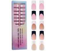 150 Pezzi Punte per unghie quadrate francesi di media-lunga lunghezza - 5 diversi stili di colore, set di unghie finte gel quadrate francesi 3 in 1 con vestibilità a pressione, 15 misure adatte per ma