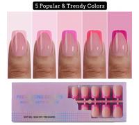 150 pezzi Set di strisce per unghie rosa alla francese - 15 misure - forma quadrata corta, adesivi per manicure in gel morbido, fai da te, regalo perfetto, scelta ideale per la cura delle unghie, ungh