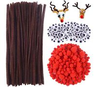 150 Pezzi Steli in Ciniglia,150 Pezzi Occhi Finti Adesivi,150 Pezzi Pom Pom Rossi,Scovolini di Ciniglia, Natalizio Fai da Te,Fai da Te Natale (B)