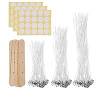 150 Pezzi Stoppini per Candele, Stoppini in Cotone per Candele da 10cm/15cm/20cm, Stoppino per Candele Naturali con Porta Stoppino in Legno e Adesivi per Stoppini Bifacciali, per Fare Candele