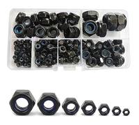 150 Pezzo Dadi di bloccaggio esagonali in acciaio al carbonio Nylon Inserto Auto Bloccaggio Dadi per i fissaggi M3/M4/M5/M6/M8/M10/M12 (nero)