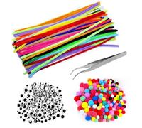 150 Pz Scovolini Colorati per Lavoretti, Scovolini Ciniglia, Bricolage Scovolini Colorati per Progetti Artigianali Decorazioni Fai Da Te Creative + 100 Pompon, 100 Occhietti Finti, 1 Pinzetta