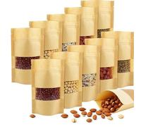 150 Sacchetti Alimentari con Finestra 9x14cm, Piccoli Sacchetti di Carta Kraft - Confezione CPP Impermeabile Naturali e Riutilizzabili Sacchetto di Carta Kraft per Dolci, Caffè & Spezie