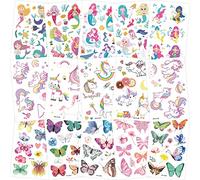 150+ set di tatuaggi glitter per bambini, farfalla + unicorno + tatuaggio a sirena, festa di compleanno per bambini in omaggio per ragazze, tatuaggi per ragazze, tatuaggi per bambini impermeabili