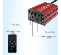 150-W-Kfz-Wechselrichter 12 V auf 220 V Wechselstrom, USB Typ-C, Kompakt, Rot