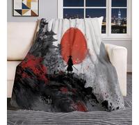 150 x 200 cm Coperta da tiro per tutte le stagioni, coperta in flanella stampata Stile Giapponese Tempio Sole Samurai, Nero Coperta in peluche morbida e leggera, regalo per adulti bambini