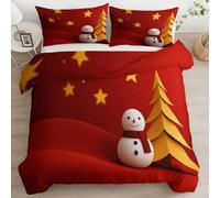 150 x 220 cm Set Copripiumino Rosso, Albero Natale Fiocco Neve Cartoni Animati Copripiumino Bambino in Microfibra Stampato con Cerniera Inclusi 2 Federe 50x80 cm Biancheria da Letto di Alta Qualità