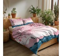 150 x 220 cm Super King Copripiumino Se Rosa, Fumetto Fiori Di Ciliegio Tempio Fantasia Set Copripiumino in Morbido Microfibra con Federa e Copripiumini a Cerniera per Ragazzi e Ragazze