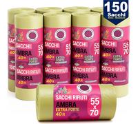 150 x Sacchetti per spazzatura Ambra Trasparenti Grandi e Resistenti 55 x 70 cm