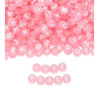 1500 perline rosa con lettera dell'alfabeto, 7 mm, perline acriliche per braccialetti