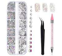 1500 Pezzi Strass,Strass in Cristallo per Nail Art,Strass Unghie,6 misure di gemme piatte,con pinzetta e penna per punteggiatura di strass,Per Nail Art Professional