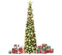 150cm albero di natale pop up con luci incorporate,christmas tree pieghevole con 1 stella e 50 Luci LED,albero di natale pronto in 5 minuti,decorazione d'interni natalizia,paillettes a campana