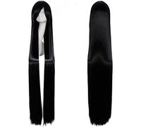 150cm Straight Super Long Anime Cosplay Wig With Bangs Synthetic Hair Black Blue Purple Red Orange White Wigs For Women Rose Net OneSize black