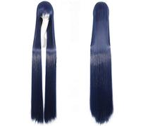 150cm Straight Super Long Anime Cosplay Wig With Bangs Synthetic Hair Black Blue Purple Red Orange White Wigs For Women Rose Net OneSize darkblue