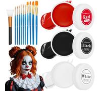 150g Pittura Viso Nero Bianco Rosso per Halloween,Halloween Clown Zombie Trucco Con 11 Spazzola,SFX Trucco per Effetti Speciali in Bianco Nero Per Halloween,Feste,Cosplay,Bambini Adulti