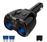 150W Sdoppiatore accendisigari 2 prese, PD 20W USB C Caricabatteria da auto 12V/24V CC Presa di alimentazione multipla con interruttore voltmetro Porta USB QC 3.0 per telefono cellulare, GPS, dash cam